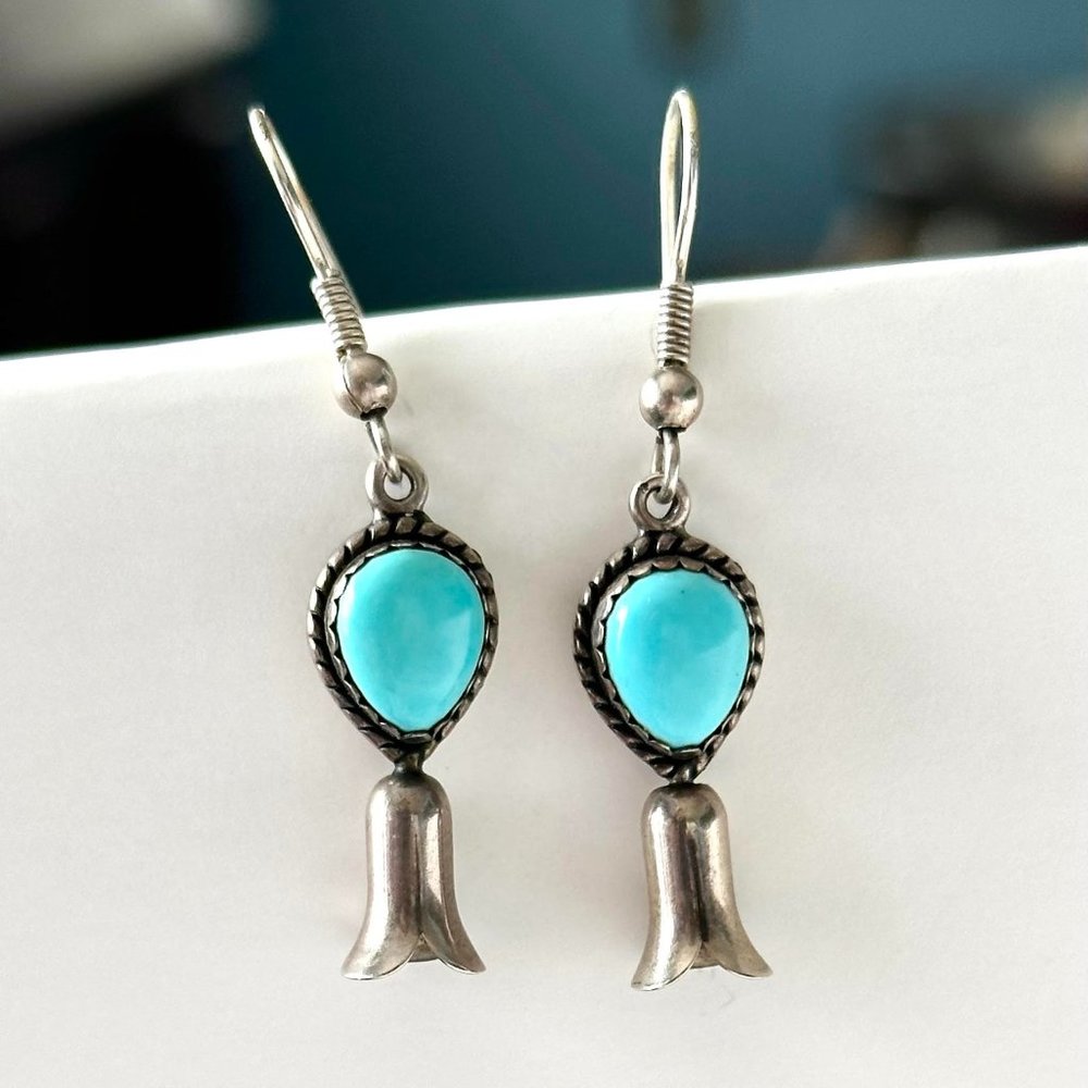Turquoise and Sterling Silver Earrings, Southwest Style